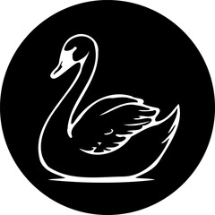 Elegant White Swan Silhouette in a Circular Black Frame for Graphic Design