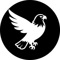Striking monochrome emblem displaying soaring eagle silhouette in stark contrast