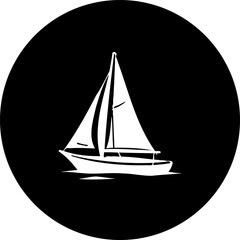 Sailing vessel silhouette on a stark black background, creating a minimalist scene