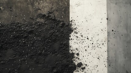 Dramatic contrast of dark, textured black fading into speckled white and gray. Abstract, moody, and visually striking
