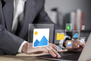 Digital picture gallery concept. Media, communication, photo album and media technology....