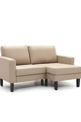 Tan couch with two cushions and a black leg