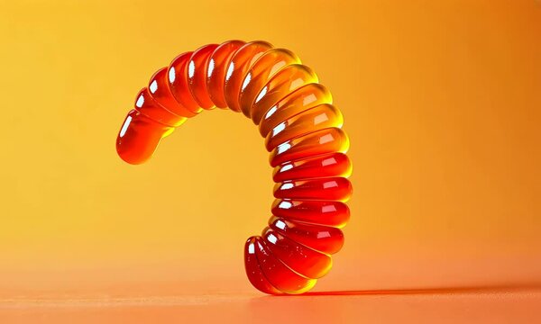 Bendy gummy candy in orange and red gradient on bright background