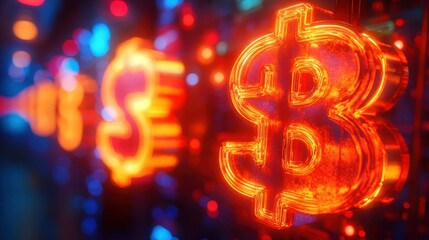 Glowing dollar signs in vibrant colors