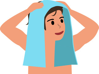 수건으로 머리 닦는 남성