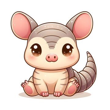 Cute Cartoon armadilo Sitting on White Isolated Background
