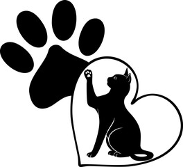 cat paw heart love pet illustration svg