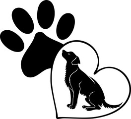 dog paw heart love pet illustration svg