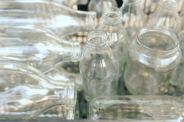 Empty Glass Bottles for Recycling. European urban setting. Close up. Part of the series
