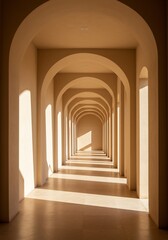 Fototapeta premium アーチ廊下の優しい光と影 静寂な空間