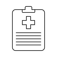 Fototapeta premium Minimalist line art of a clipboard with a medical cross symbol, representing healthcare reports, documents, or patient records. Medicine icon. Vector illustration