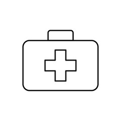 Obraz premium Black line illustration of a first aid box with a medical cross, symbolizing emergency health care and treatment tools. First aid box icon. Vector illustration