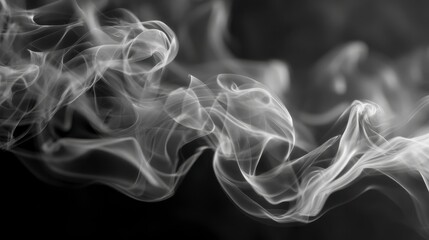 Obraz premium Ephemeral Whispers: An artistic representation of ethereal smoke gracefully swirling against a stark black backdrop. The grayscale tones and soft textures create a sense of mystery, transience.