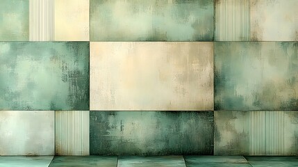  wall with a square pattern of green and white tiles