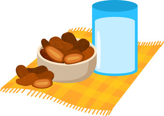Dates and Milk: A Simple Still Life on Woven Placemat