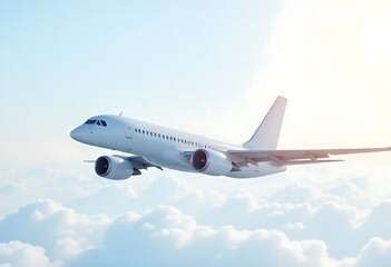 Obraz premium Generative AI image of a commercial airplane flying above the clouds