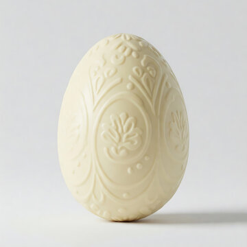 Easter white chocolate egg, Scandinavian style. 3d render. isolated on white background.