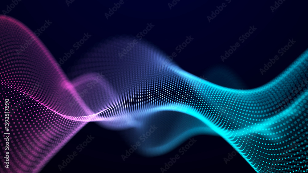Poster Futuristic sound flow wave. Equalizer for music. Data transfer. 3D rendering.