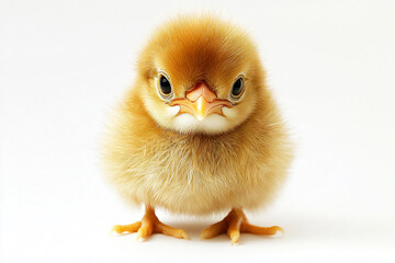 Fototapeta premium a small chicken with a big beak on a white surface