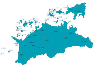 香川県　地図　グリーン　斑点　イラスト