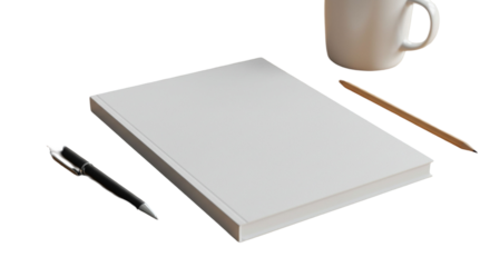 Notebook and pen on transparent background