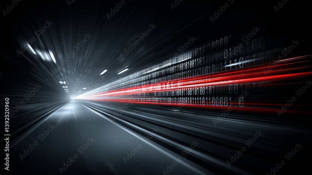 Poster the concept of cyber global communication and coding is represented by digital data flowing on a roa