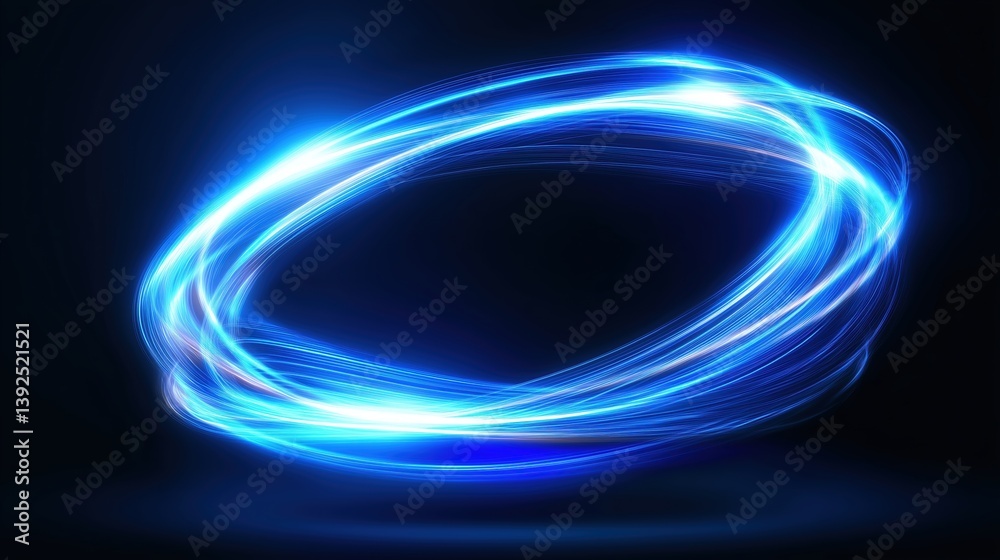Leinwandbilder abstract glowing blue light effect with swirling ring on dark background, vector illustration of ova