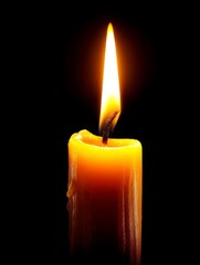A single candle flickering in the darkness, casting a warm, inviting glow - yellow interior orange