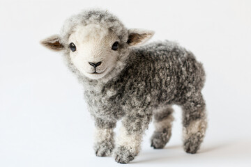a small lamb standing on a white surface