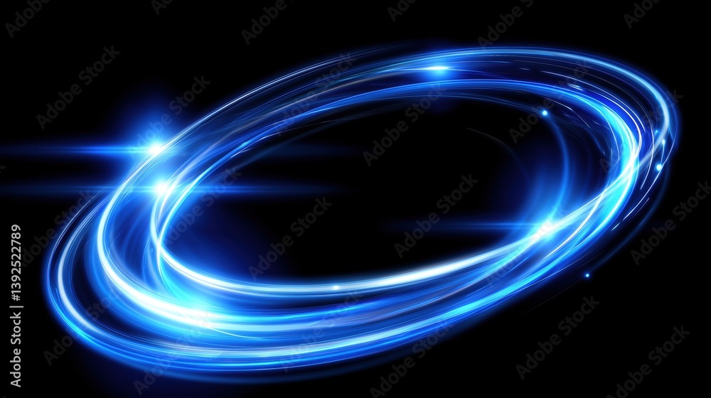 Poster abstract glowing blue light effect with swirling ring on dark background, vector illustration of ova