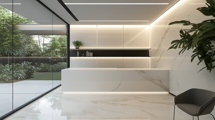 Fototapeta premium Brown ornaments adorn the interior of the reception room in a luxury beauty and nail salon