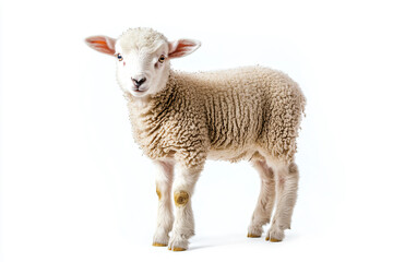 a sheep standing in a white room with a white background