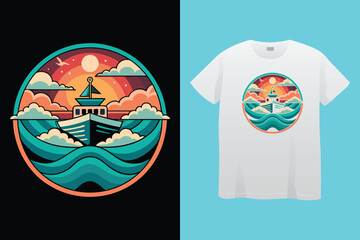 Vintage Sail boat vector illustration for t-shirt prints ant other uses.
