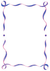 Bright Pink & Blue Wavy Ribbon Frame with Dots, wedding menu invitation border, hand drawn baby shower decoration, a4 birthday pastel party, clown funfair style, bachelorette bachelor vintage retro