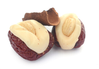 Macadamia nuts isolated on white background - stock photo	
