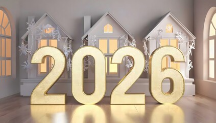 Icy numbers of 2026 on the background of a snow-covered house