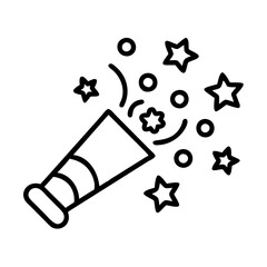 Vector celebration popper with stars and confetti for party event and festive occasion icon graphic design