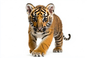 Obraz premium a tiger cub walking across a white surface