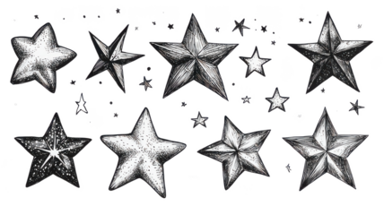 Hand-Drawn Stars png isolated stars png hand-drawn stars png sketch stars png decorative stars png star symbols png transparent background image.
