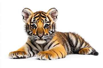 Fototapeta premium a tiger cub laying down on a white surface