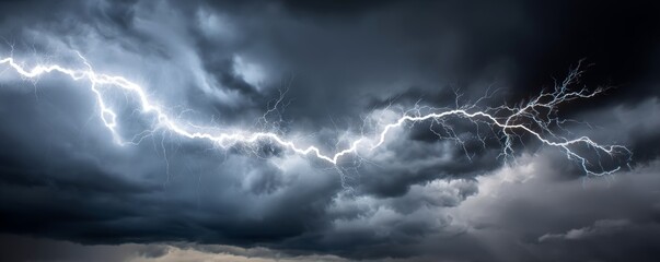 Close-up of a lightning strike branching out across the sky, leaving a trail of light - design abstract pattern