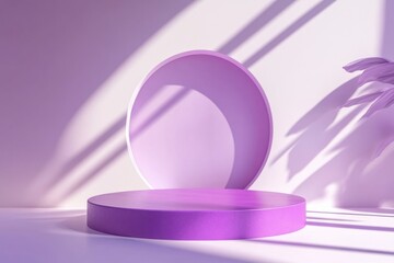 Minimalist Purple Display Stand with Geometric Shapes and Shadows
