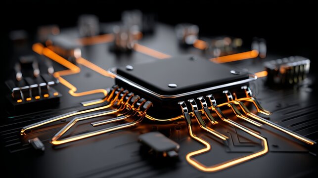 A minimalist representation of abstract industrial patterns and glowing tech lines symbolizes the advancements achieved in the realm of science and technology