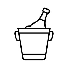 Champagne bottle in ice bucket vector icon for celebration and party events outline drawing illustration