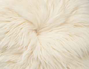 Fototapeta premium close up of a fur background, natural animal white fur background, copy space top view, white wool texture background. sheep fluffy background