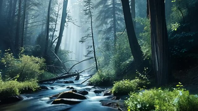 Small Stream Flowing Through a Dense Forest