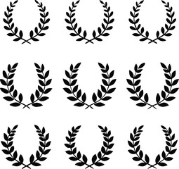 Black Silhouettes Of Laurel Wreaths Arranged In A Grid Pattern