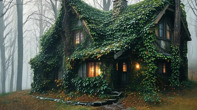 Enchanted Forest Cottage with Glowing Windows