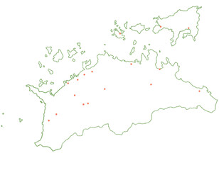 香川県　地図　白　斑点　イラスト