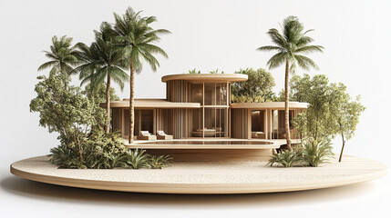 Fototapeta premium modern resort style house surrounded by palm trees and greenery